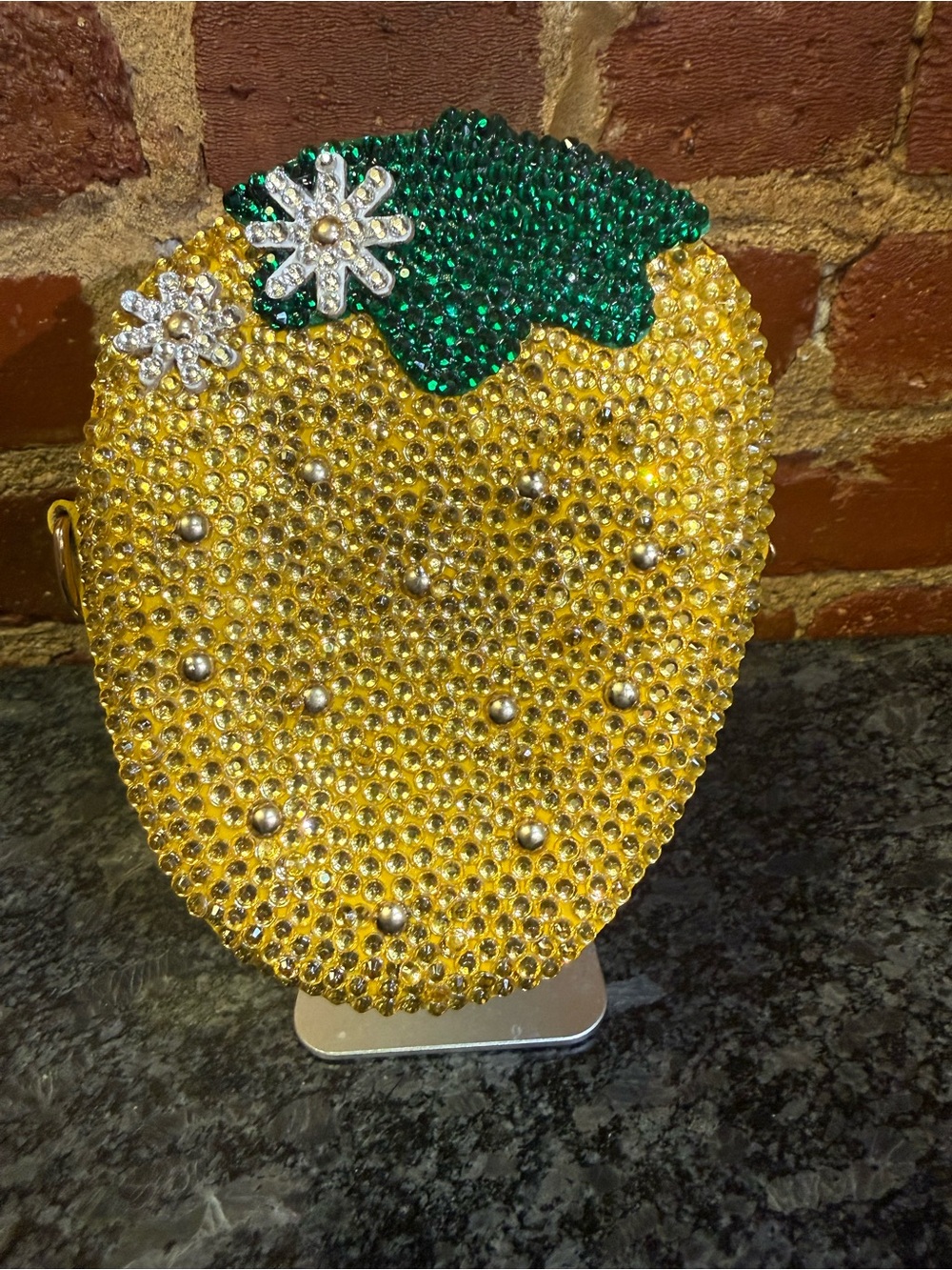 Sparkling Yellow Strawberry Crystal Crossbody Bag